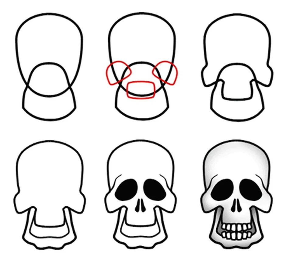 Как нарисовать череп по этапно