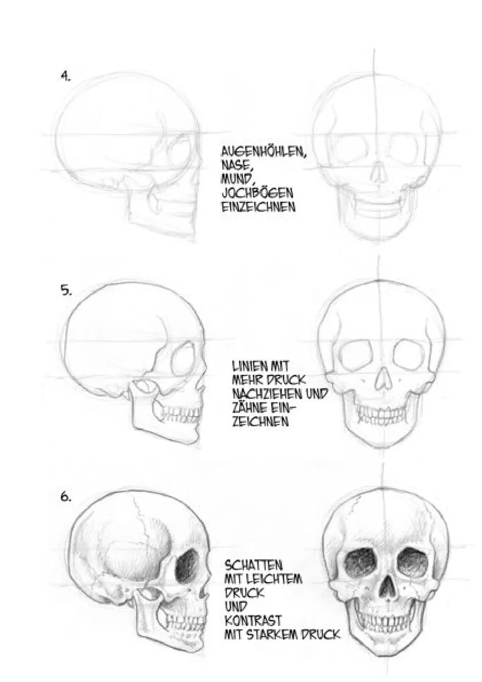 Рисунки поэтапно череп