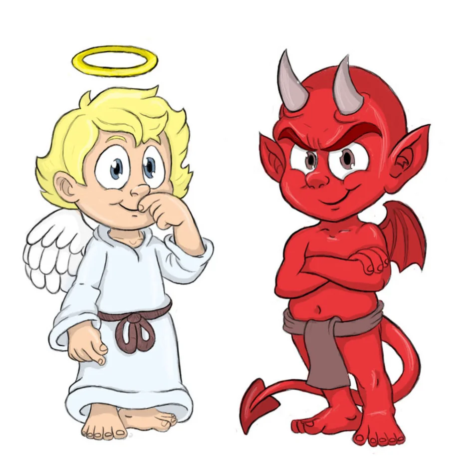 Воспитатель для дьяволят. Ангел и чертенок. Ангел и демон для детей. Ангел и дьявол дети.