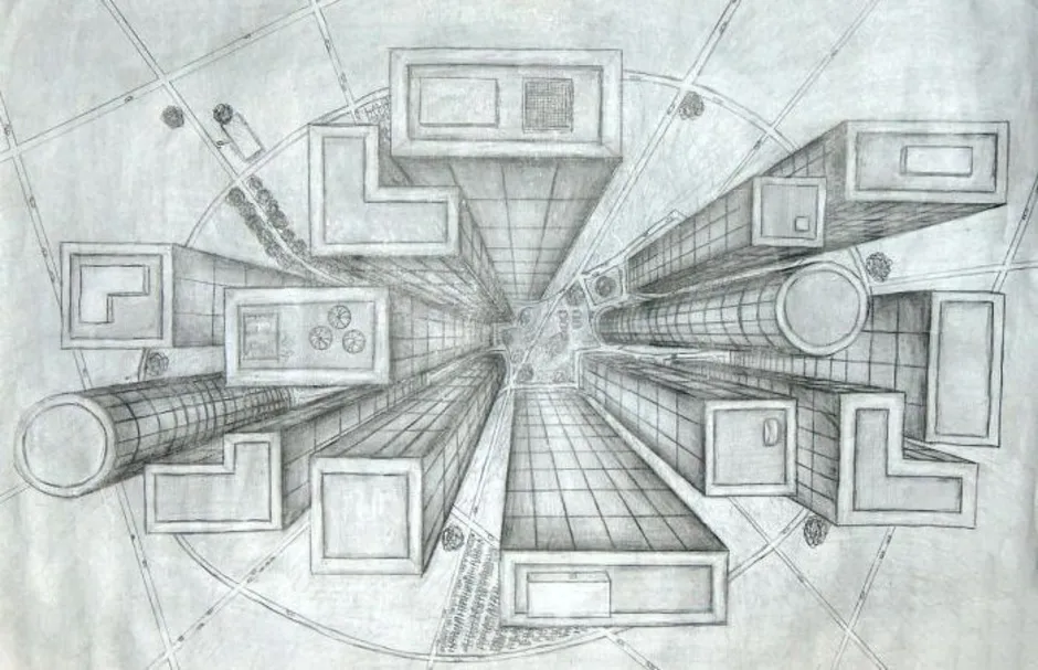 Рисунок карандашом город сверху