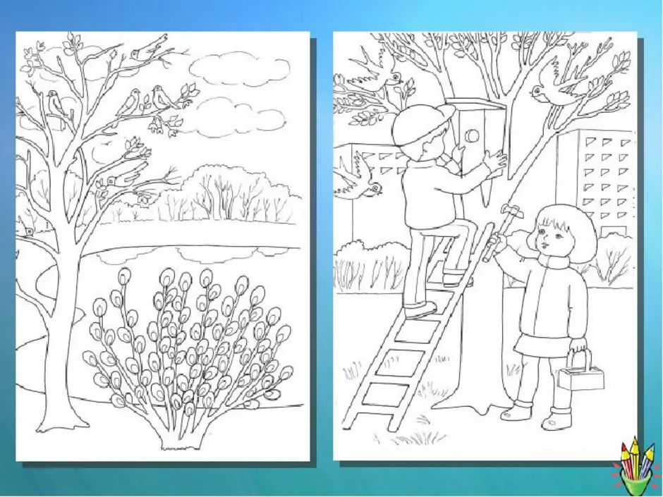 Составь короткий устный рассказ о феврале используй. Весенние рисунки для детей. Весенние раскраски для детей.