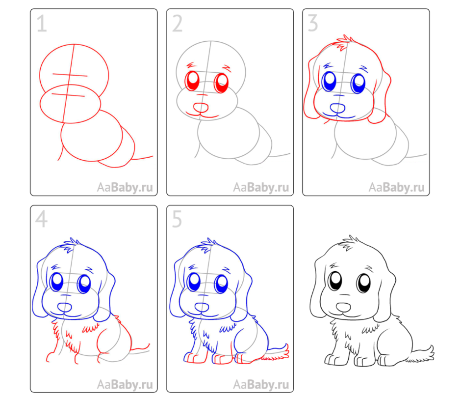 Поэтапное рисование собаки в подготовительной группе. Поэтапное рисование щенка. Поэтапное рисование щенка для детей. Пошаговое рисование собаки. Щенок рисунок пошагово.