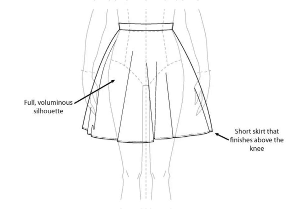 Эскиз расклешенной юбки