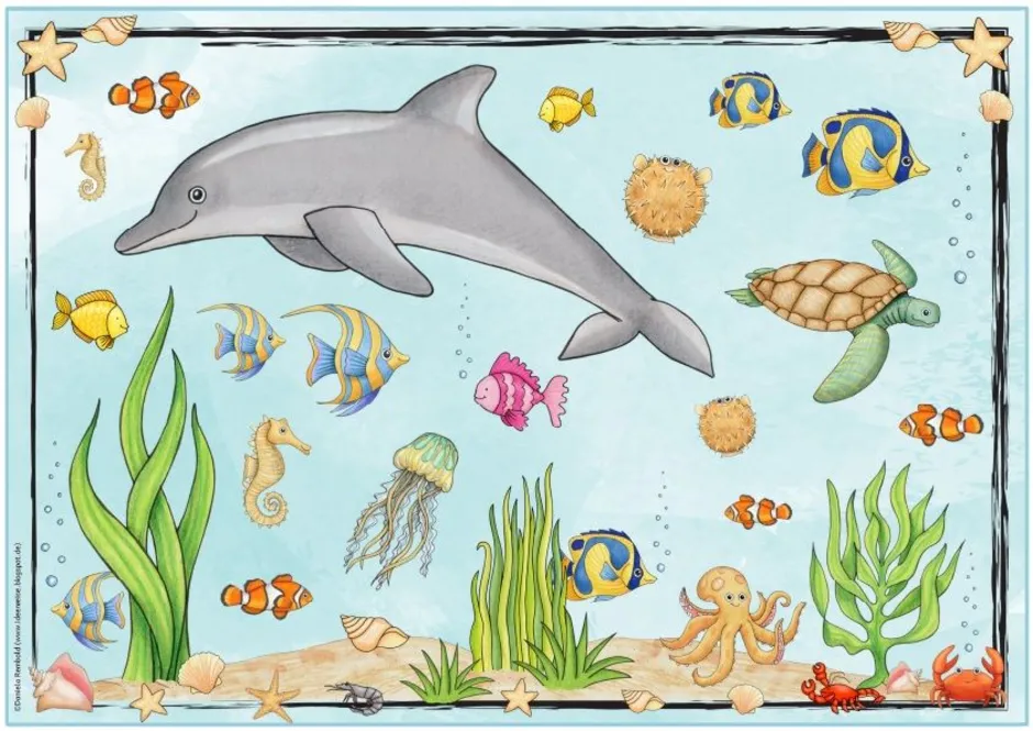Морские обитатели 6 класс. Обитатели моря для детей. Рисунки морские обитатели морей и океанов для детей. Водные животные для детей. Рисование для детей подводный мир.
