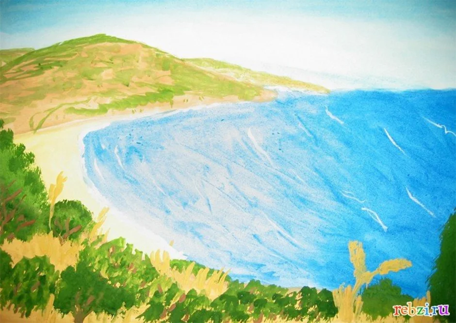 Нарисовать поверхность нашего края. Крымские пейзажи для детей рисование. Морской пейзаж для детей. Море рисунок для детей. Поверхность нарисованная.