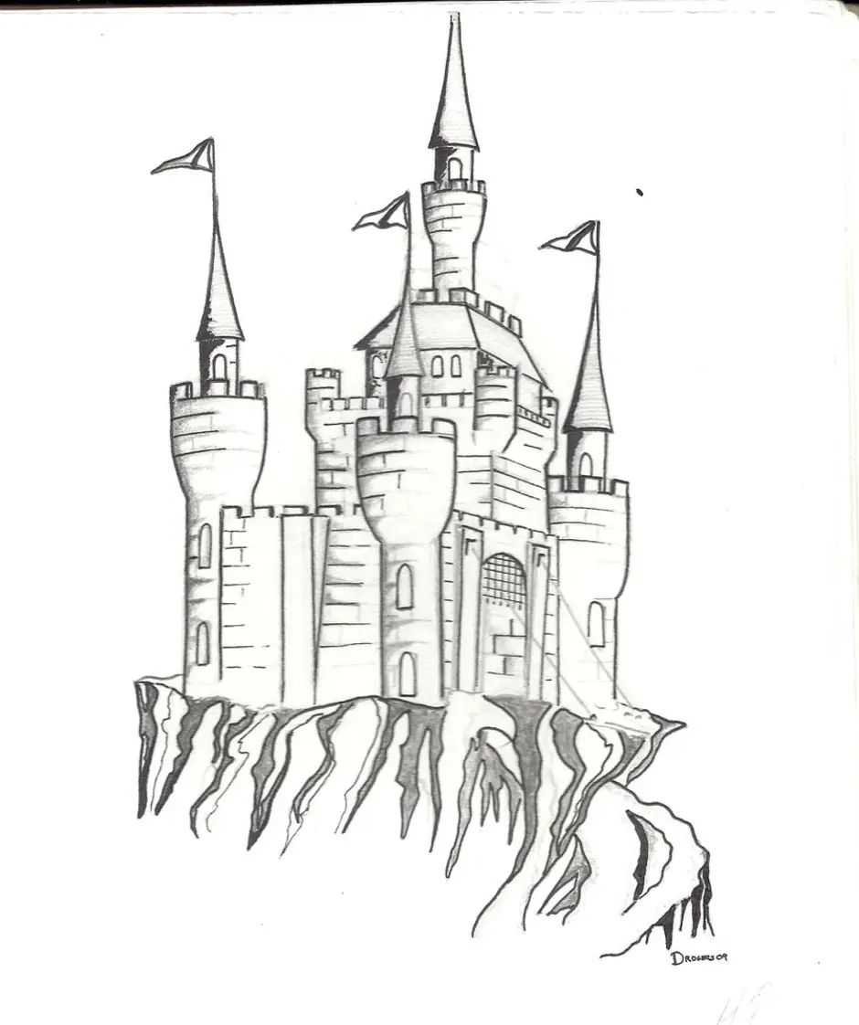 Замок 7 класс. Замок карандашом. Замок рисунок карандашом. Рисование замок старинный. Зарисовки крепостей.