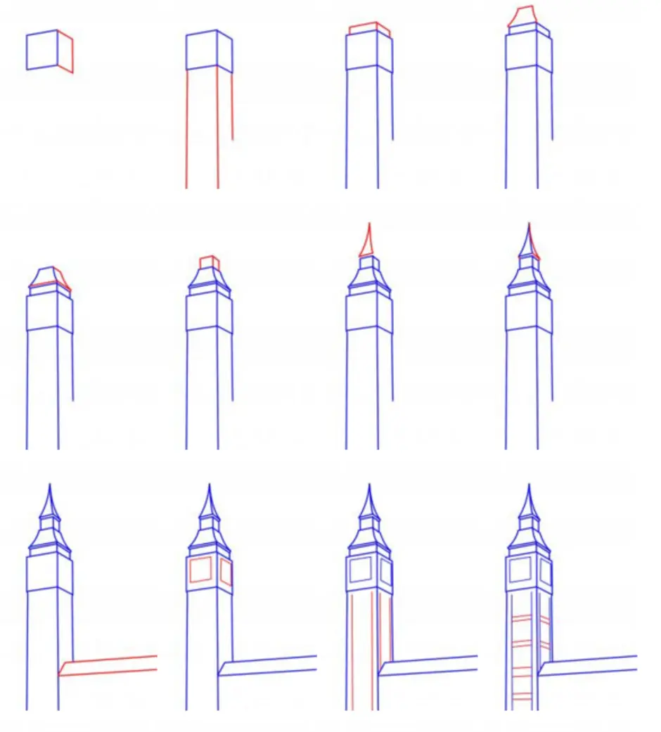 Изо памятники архитектуры 3 класс поэтапное рисование. Биг Бен поэтапно. Поэтапное рисование башни. Биг Бен рисунок карандашом поэтапно. Поэтапное рисование Биг Бена.