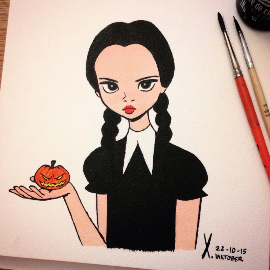 Как нарисовать wednesday addams