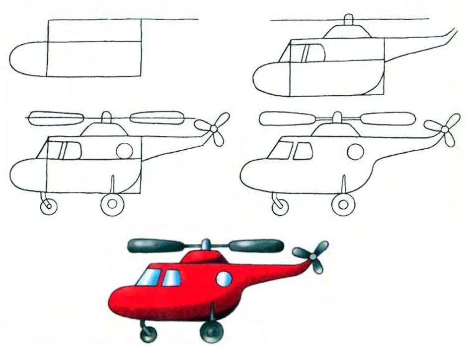 Как нарисовать вертолет карандашом