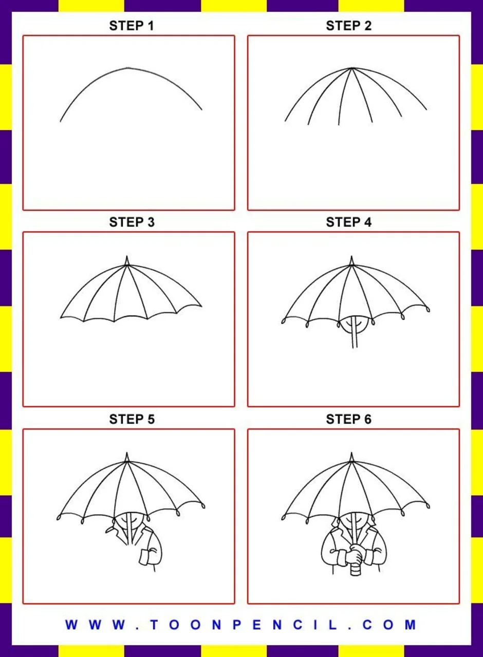 Как нарисовать зонт. Рисование зонта поэтапно. Поэтапное рисование зонтика для детей. Зонтик поэтапное рисование. Схема рисования зонта.