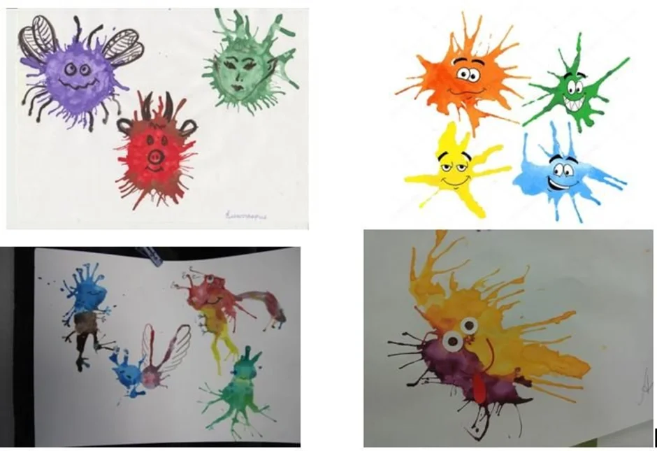 Занятие кляксография. Рисование микробы кляксография. Кляксография в детском саду старшая группа летом. Рисование кляксами для детей. Кляксография техники рисования.