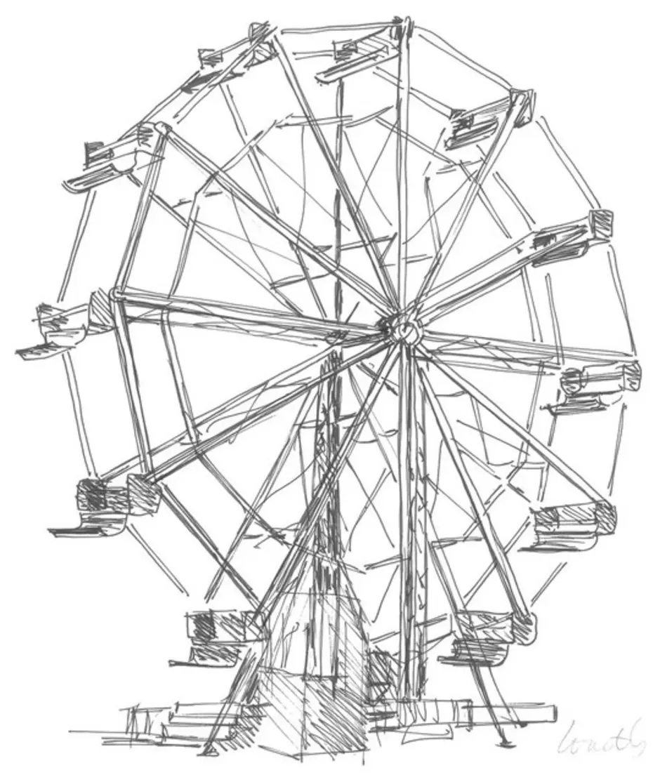 Колесо обозрения как нарисовать ребенку карандашом