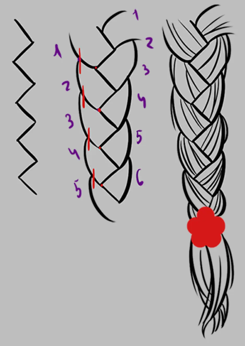Как легко нарисовать косичку поэтапно