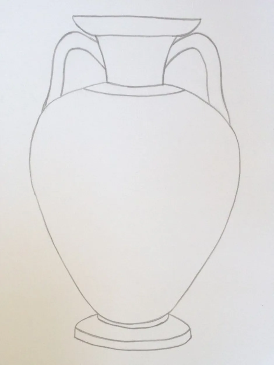 Вазы нарисовать картинки. Поэтапное рисование греческой вазы. Ваза с рисунком. Ваза карандашом. Кувшин рисунок.