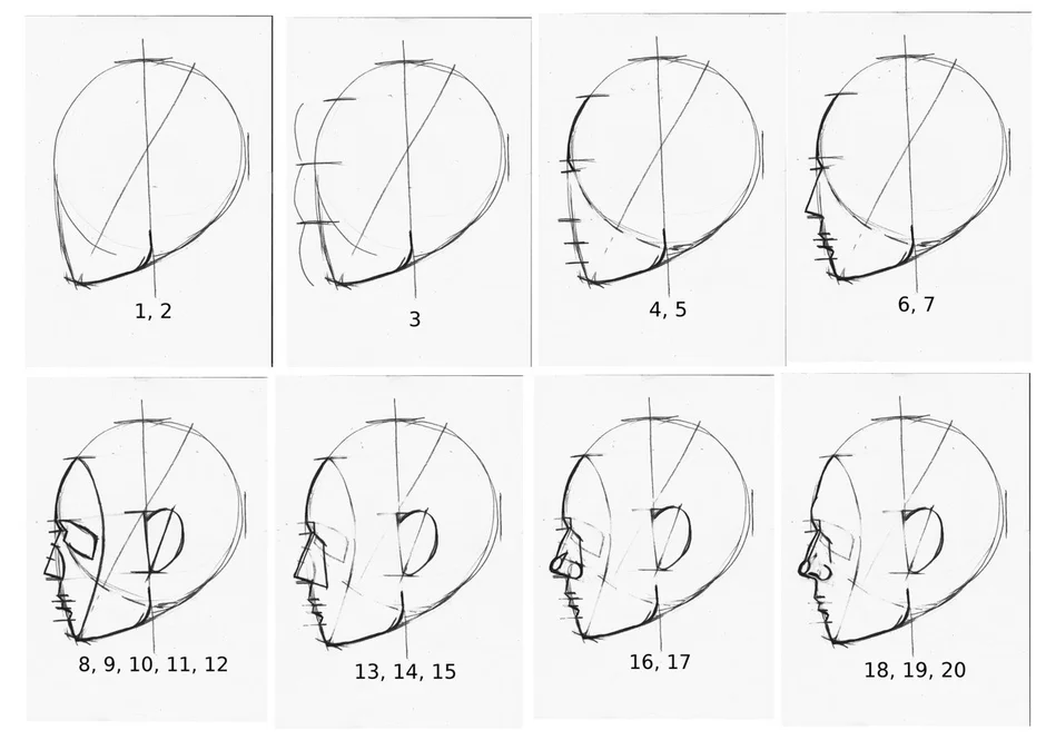 Нарисовать лицо в профиль поэтапно