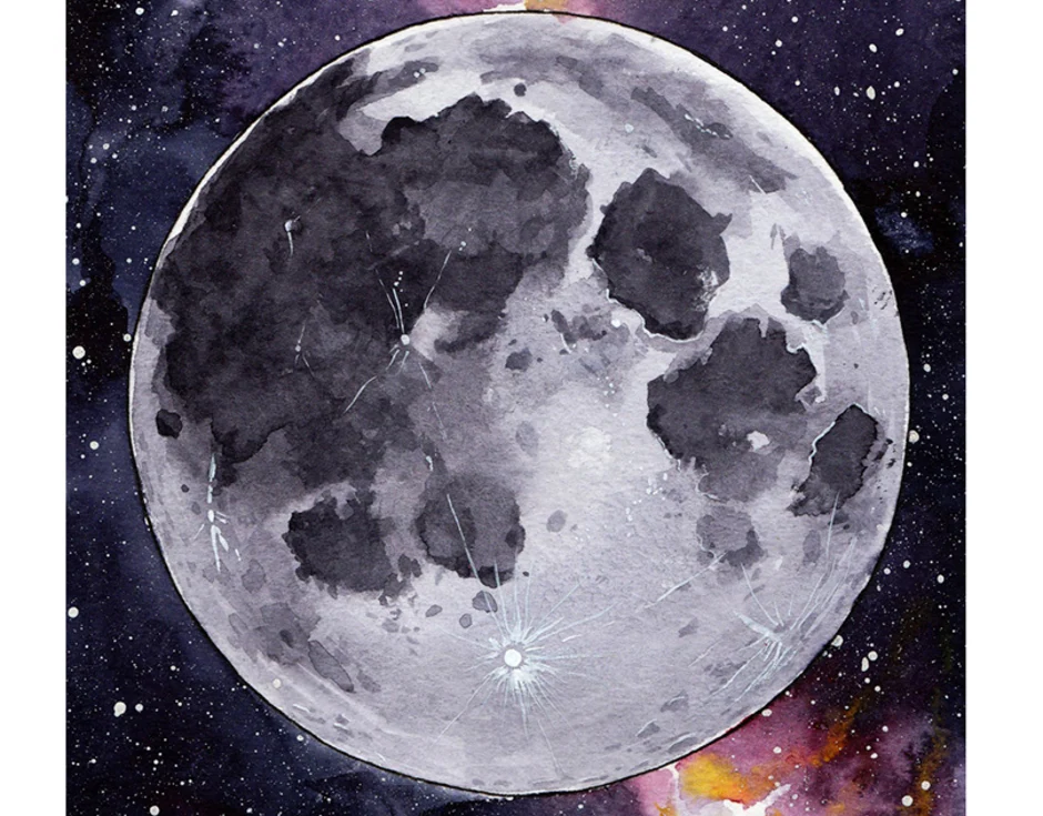 Рисунок луны в космосе. Акварельная Луна. Луна акварелью. Поверхность Луны акварель. Луна для рисования.