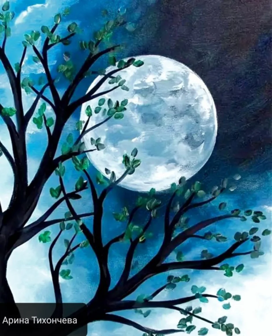 Дерево день ночь. Рисование акрилом на дереве. Лунное дерево картина. Рисунки акрилом на дереве. Пейзаж с луной гуашью.