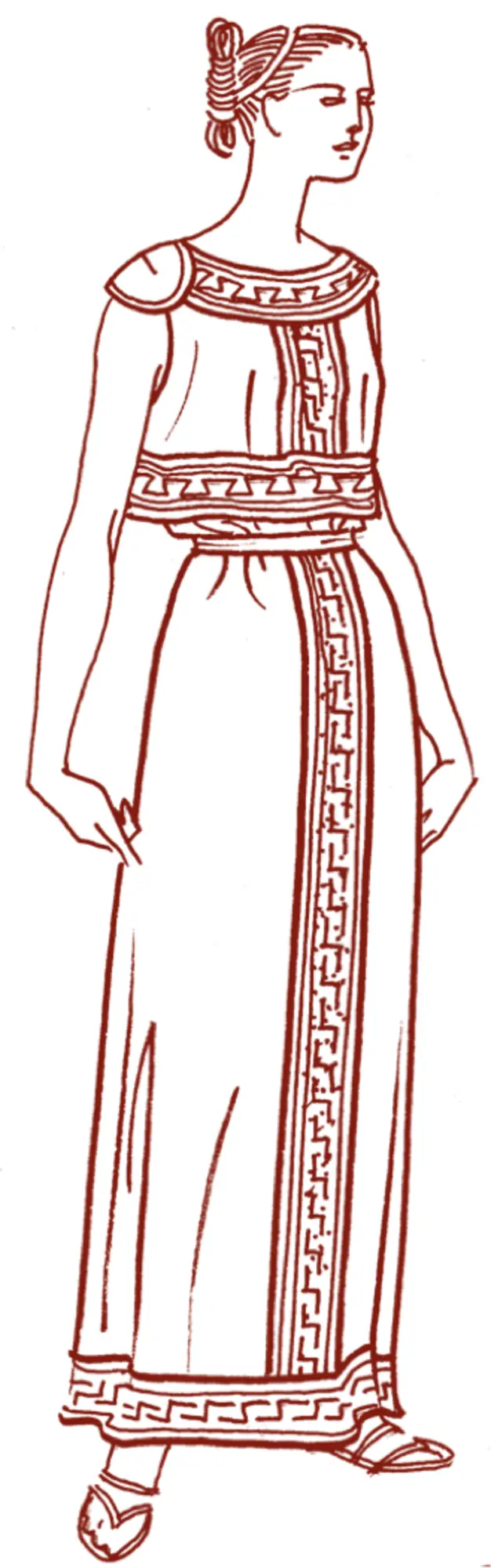 Древняя одежда рисунок. Древнегреческие костюмы женские для рисования. Эскиз древнегреческого костюма. Костюм с греческим орнаментом. Одежда древней Греции карандашом.