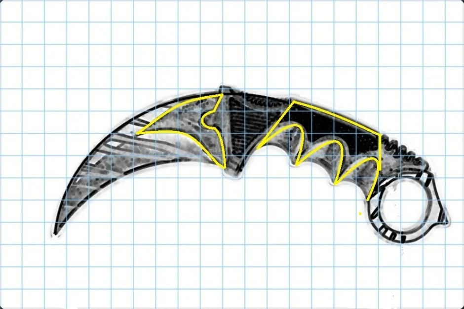 Как нарисовать нож керамбит чертеж