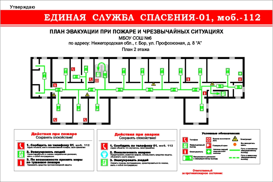 План эвакуации при пожаре в школе по пунктам