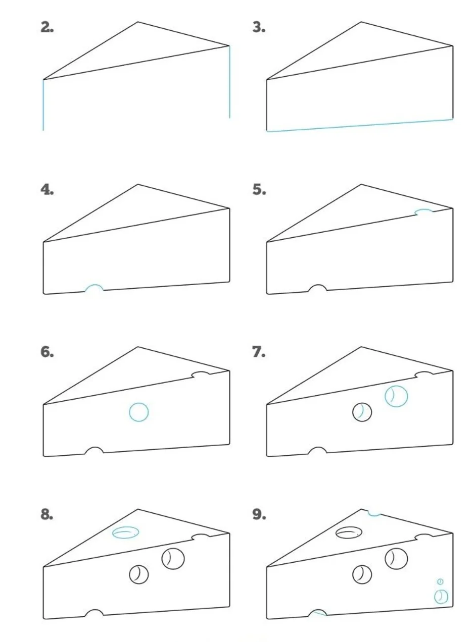 Как нарисовать сыр. Нарисовать кусок сыра. Поэтапное рисование сыра. Нарисовать сыр поэтапно. Как нарисовать сыр карандашом.