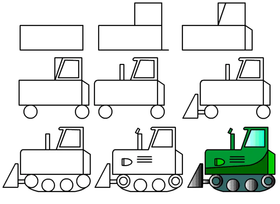 Трактор пошагово нарисовать для детей