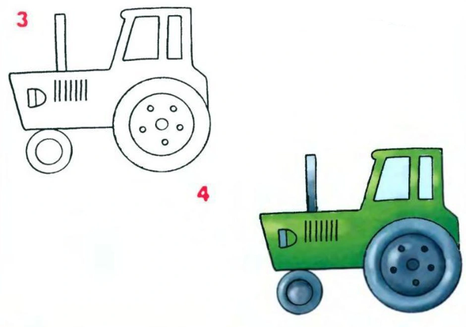 Как нарисовать трактор легко и просто