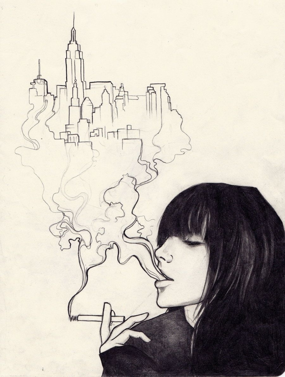 Девушка курит дым рисунок