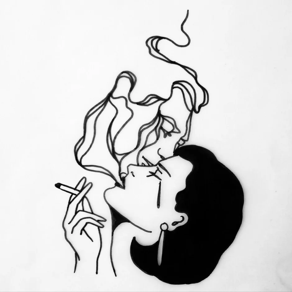 Сердце и сигарета эскиз