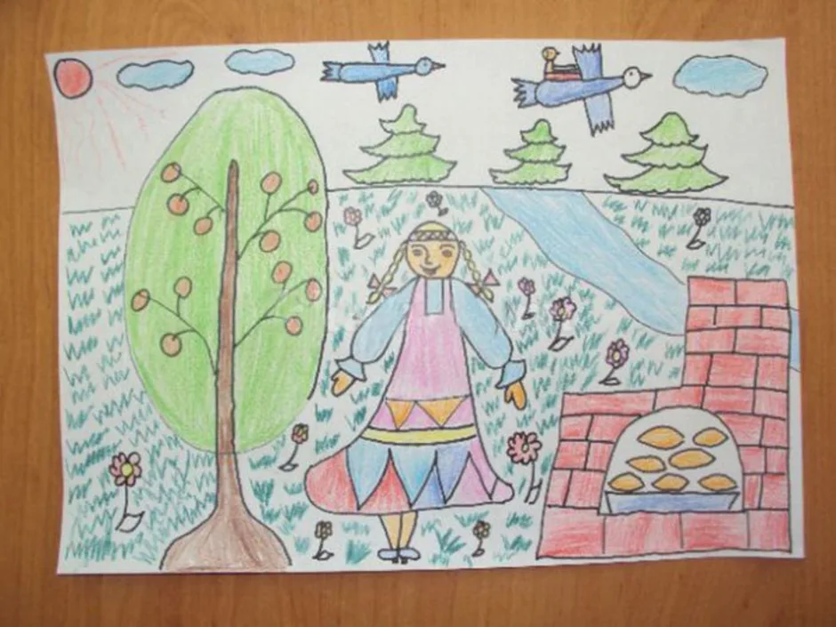 Гуси лебеди рисунок для детей 1 класса. Рисунок сказки. Детские рисунки к сказкам. Рисуем сказку. Рисунок к сказке гуси лебеди.