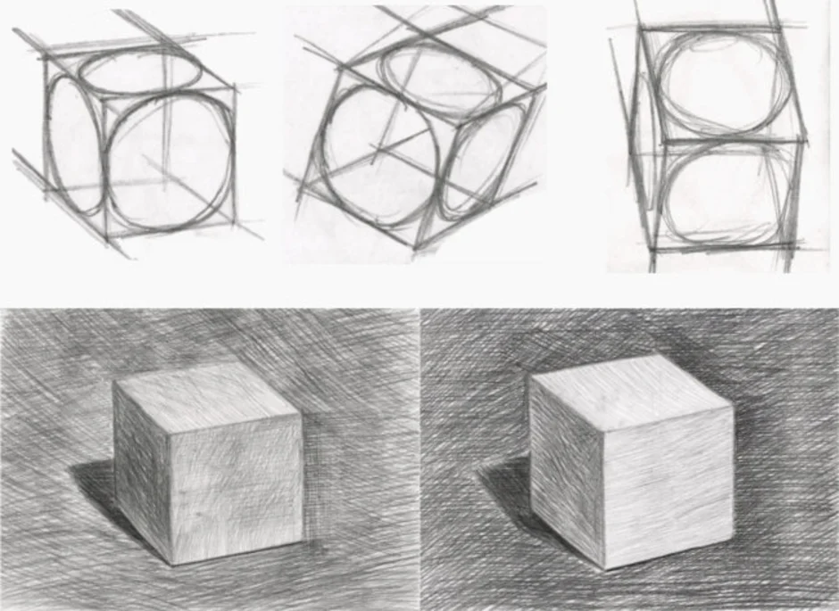 Алгоритм построения куба. Куб натура для рисования. Рисование Куба с натуры. Куб с разных ракурсов. Куб карандашом.
