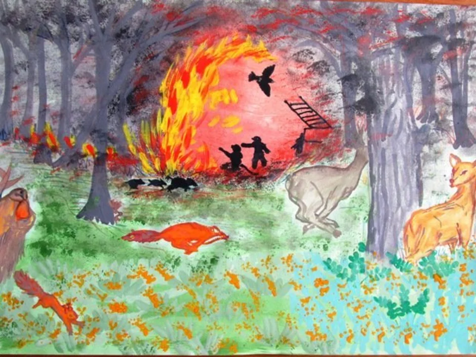Лесной пожар 3 класс. Противопожарная тематика. Рисунок на тему пожар. Пожар в лесу для детей. Противопожарная тематика в лесу.