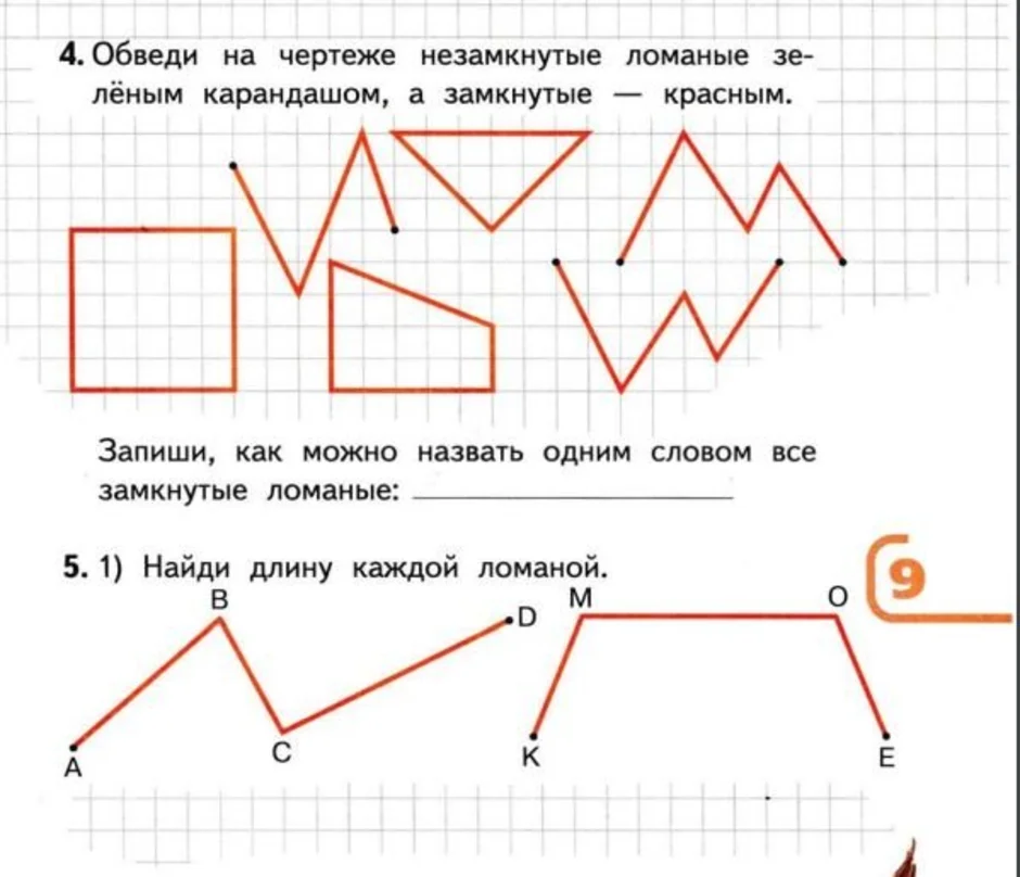 Вершины ломаных обозначены точками сколько ломаных можно построить на каждом из рисунков постройте