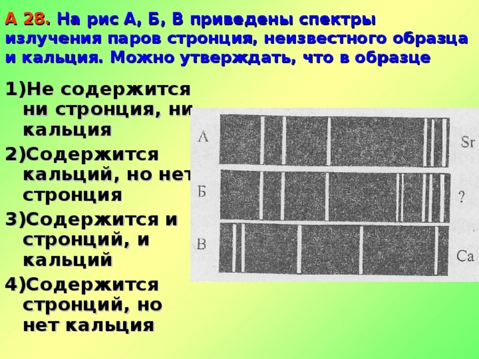 На рисунке приведены спектр излучения неизвестного газа в середине спектры излучения атомов натрия