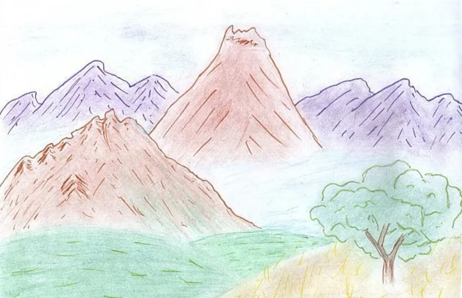 Рисунок красота гор окружающий мир. Горы рисунок для детей. Горы карандашом. Детский рисунок гор. Неповторимая красота гор рисунок.