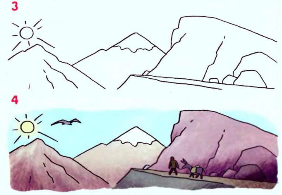 Главная мысль легкие горы. Горы рисунок. Горы для рисования. Легкий пейзаж горы. Горная местность рисунок.