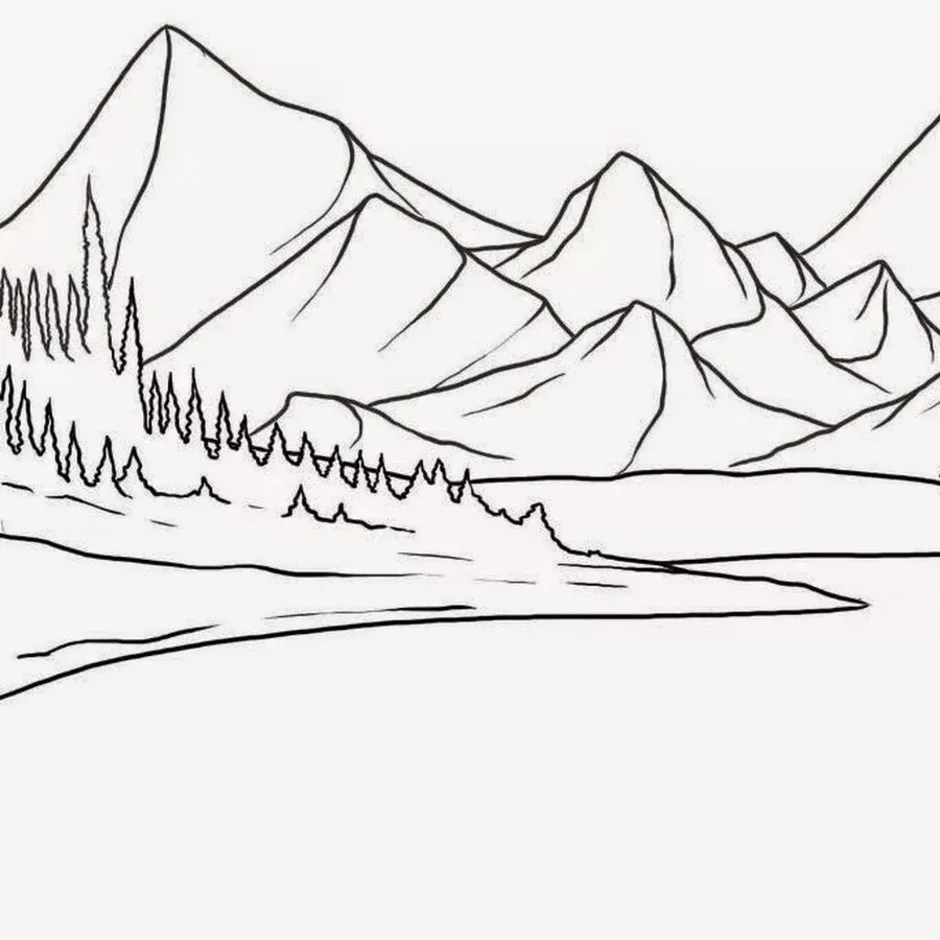 Горы для срисовки. Аул в горах Кавказа. Гора картинка для детей. Горы карандашом для детей. Легкие горы.