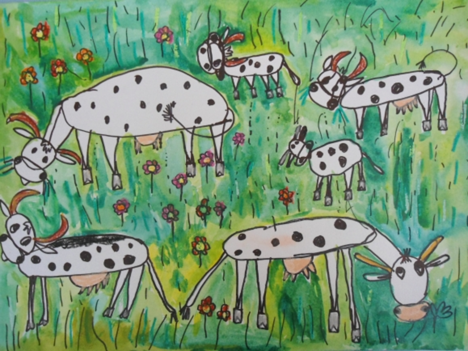 Рисование козлятки выбежали погулять на зеленый лужок. Рисование корова на лугу. Рисование на лугу. Рисование козлята на лугу. Рисование с детьми луг.