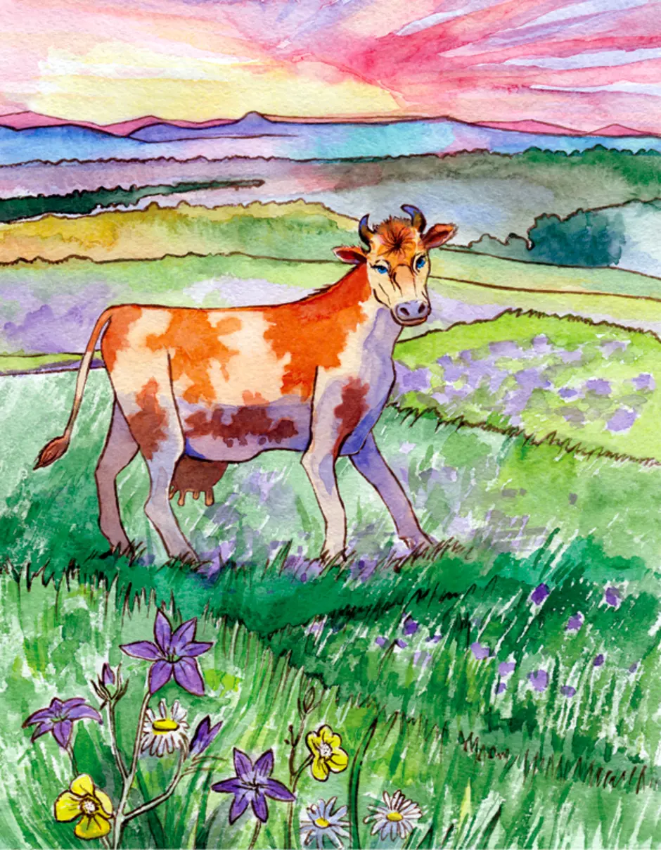 Нарисовать рисунок на лугу. Коровы на лугу. Пейзаж с коровами. Пейзаж с животными гуашью. Корова красками.