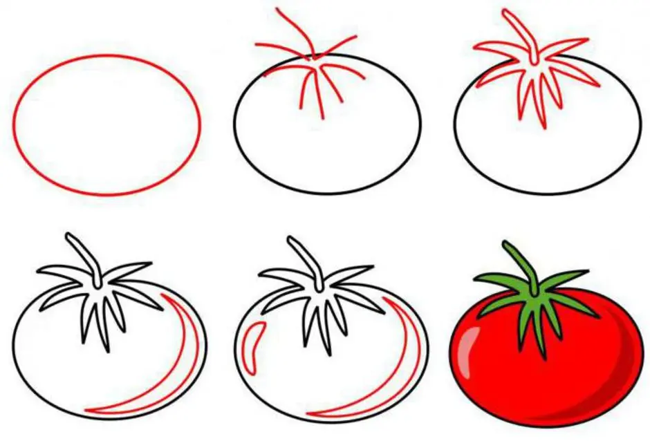 Нарисовать помидор карандашом поэтапно