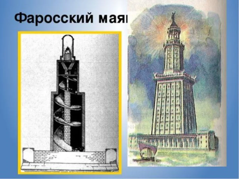 Маяки 5 класс. Александрийский Маяк древняя Греция. Фаросский Маяк в Александрии. Фаросский Маяк в Александрии египетской 5 класс. Александрийский Маяк история.