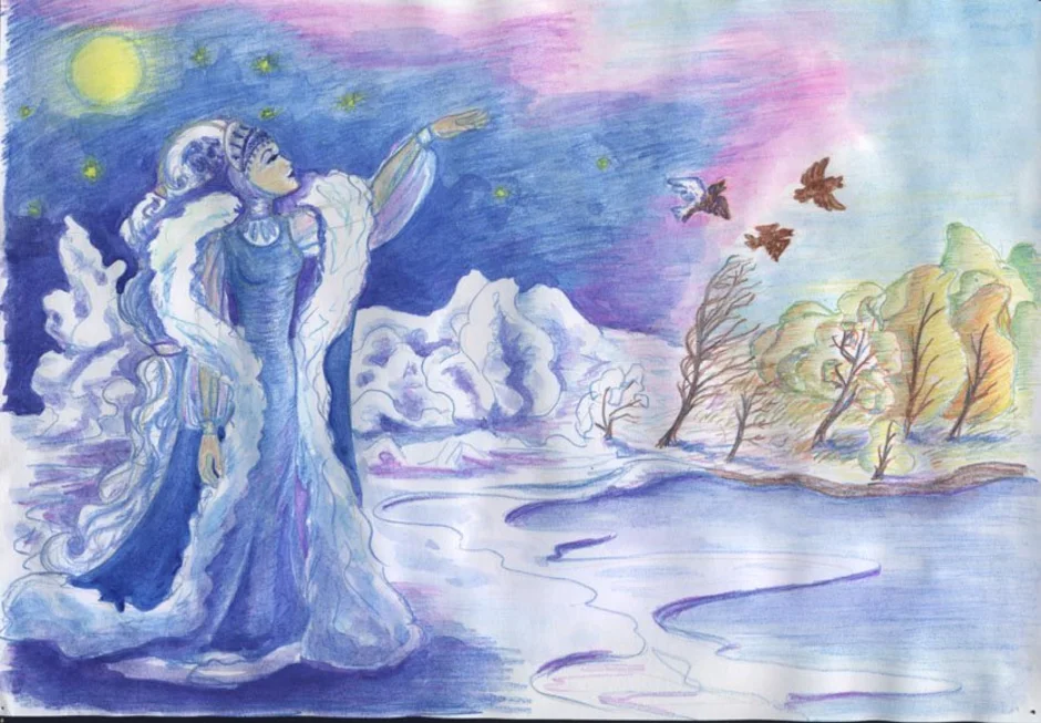 Кто изобразил весну и зиму живыми существами. Зимние рисунки. Образ зимы для детей. Волшебница-зима. Сказочный образ зимы.