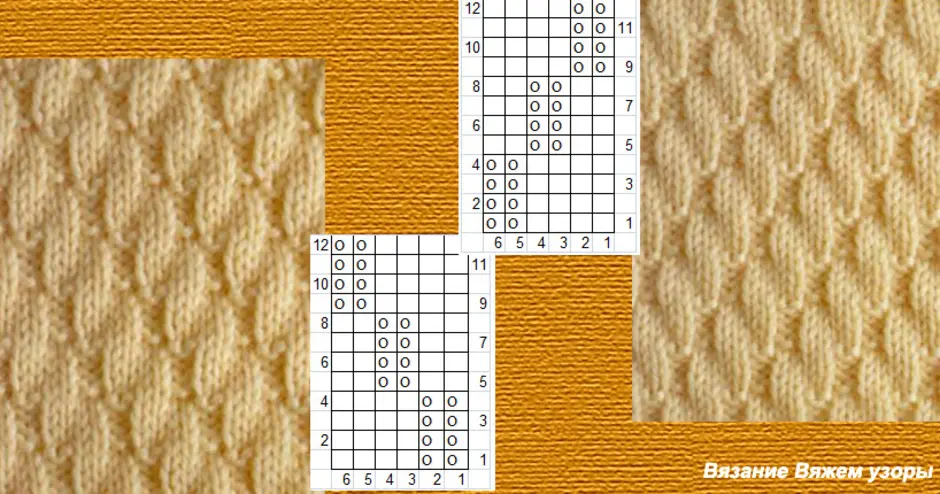 Рельефные узоры спицами со схемами простые и красивые для женщины из лицевых и изнаночных петель