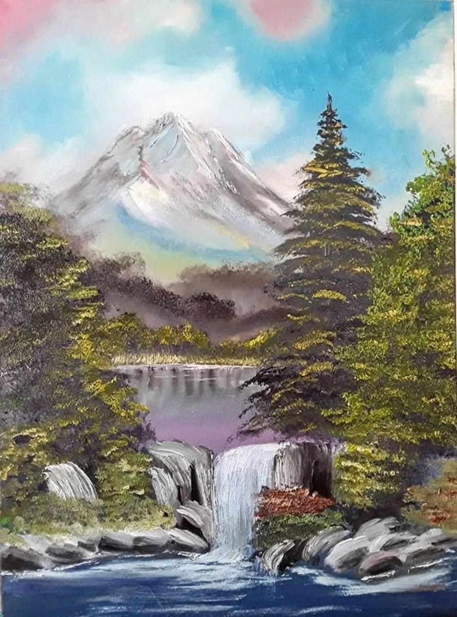Рисунок красивого озера. Правополушарное рисование водопад. Пейзаж акриловыми красками. Пейзаж водопад. Пейзажи для срисовывания.