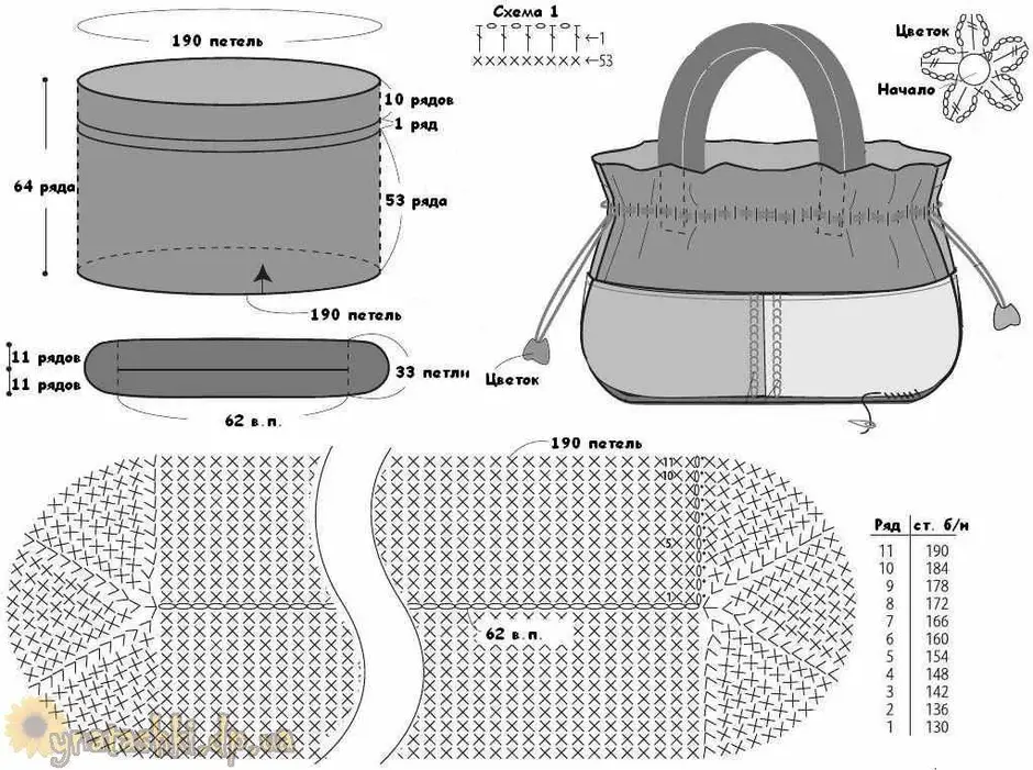 Рисунок крючком для сумки из трикотажной пряжи