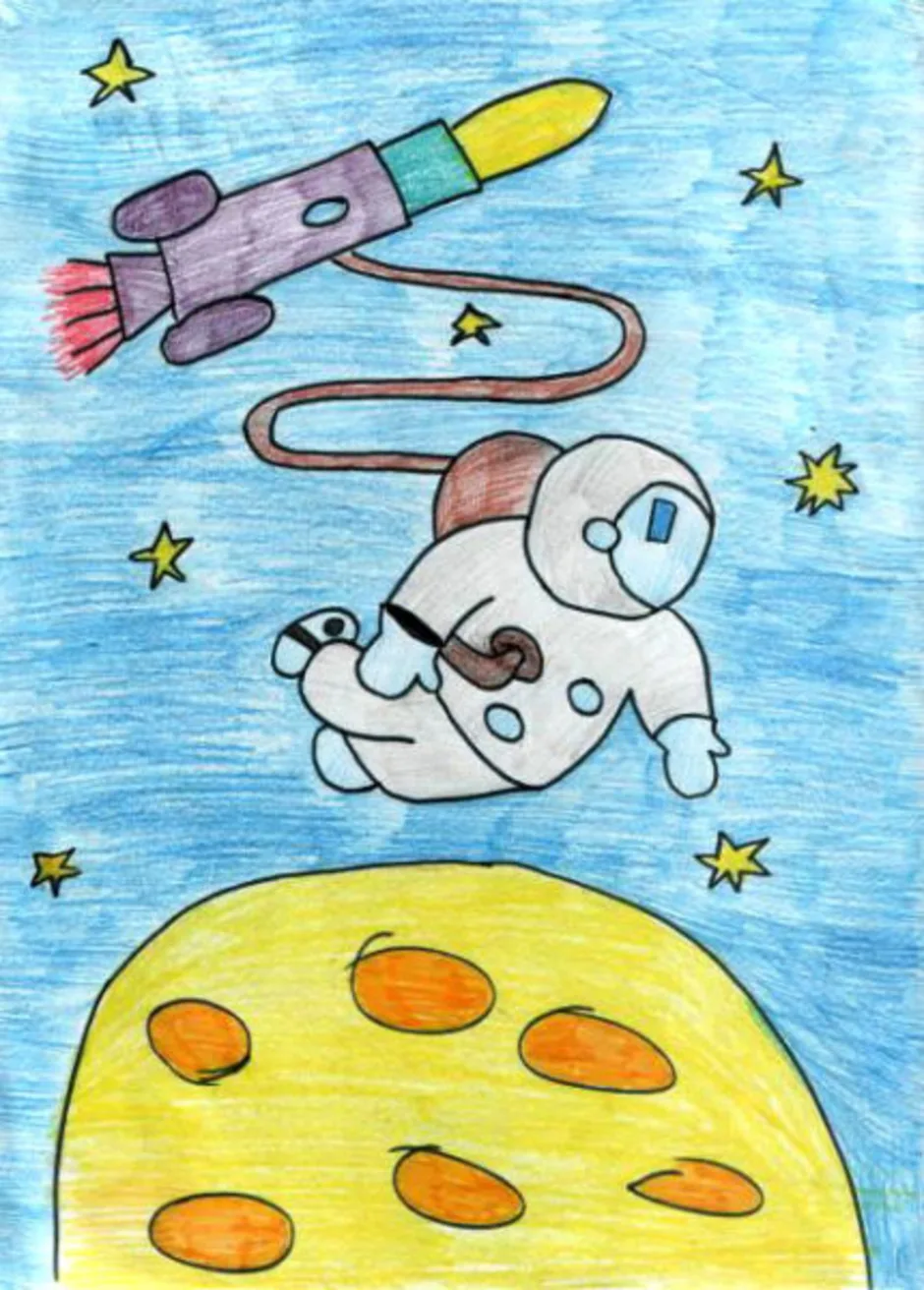 Картинки ко дню космонавтики для детского сада. Рисунок на тему космос. Рисунок ко Дню космонавтики. Рисунок на день космонавтиков. Детский рисунок ко Дню космонавтики.