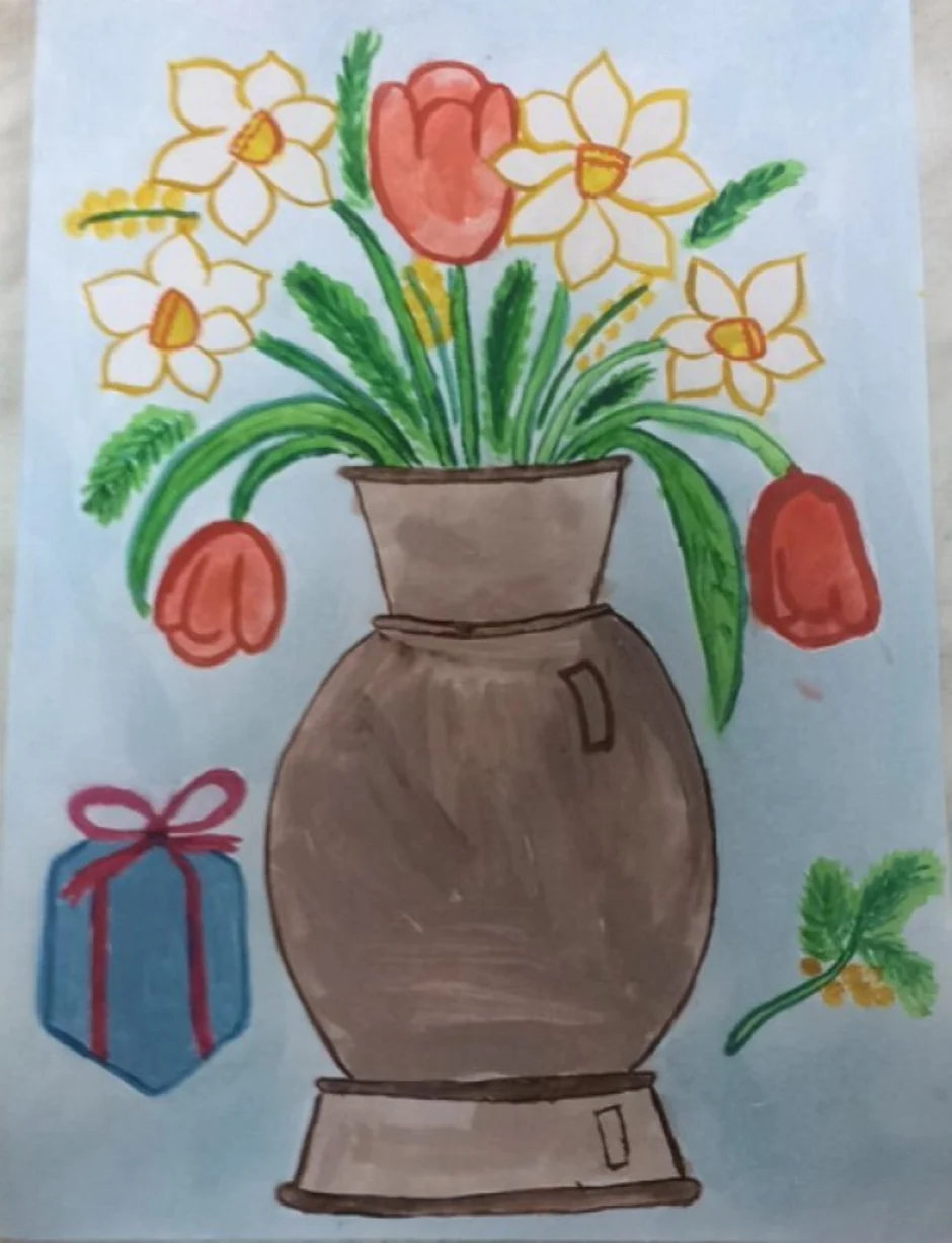 Ваза с цветами рисование в подготовительной группе. Рисование ваза с цветами. Рисование в подготовительной группе на тему букет цветов.