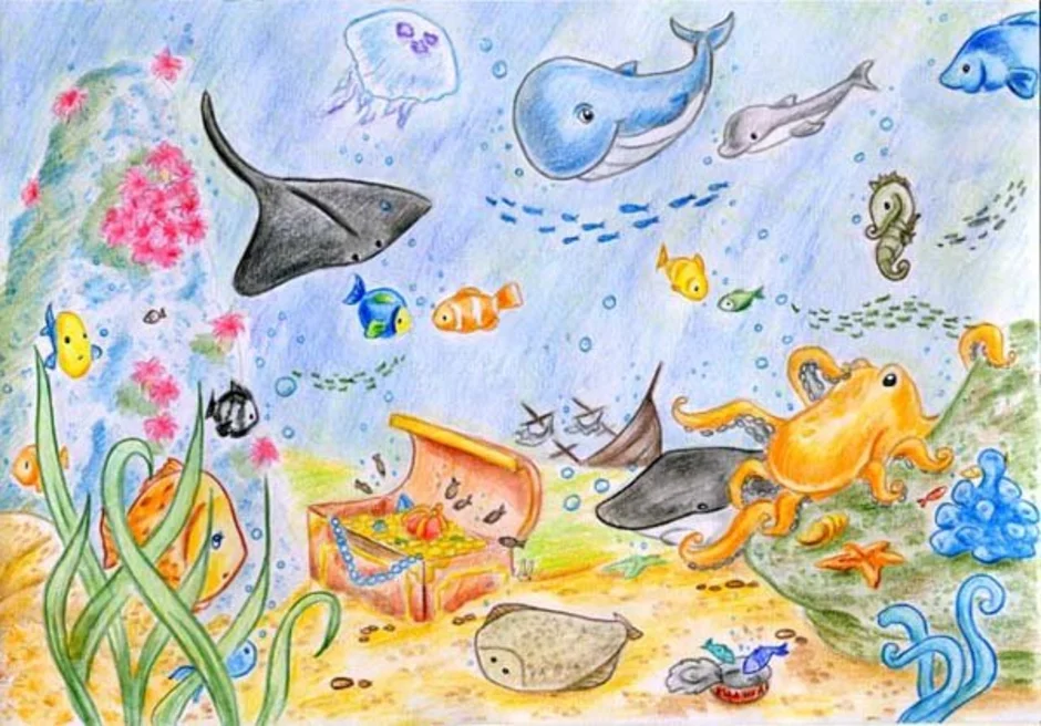 День водных животных в детском саду. Рисунки на морскую тему. Рисование подводный мир. Рисование для детей подводный мир. Обитатели моря для детей.