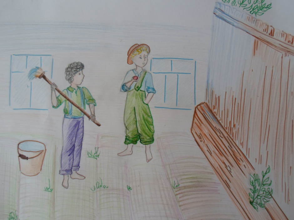 Нарисовать рисунок том сойер. Приключения Тома Сойера рисунок детский. Рисунок приключения Тома Сойера 4 класс. Иллюстрация к рассказу приключения Тома Сойера лёгкая. Иллюстрация к тому Сойеру легко.