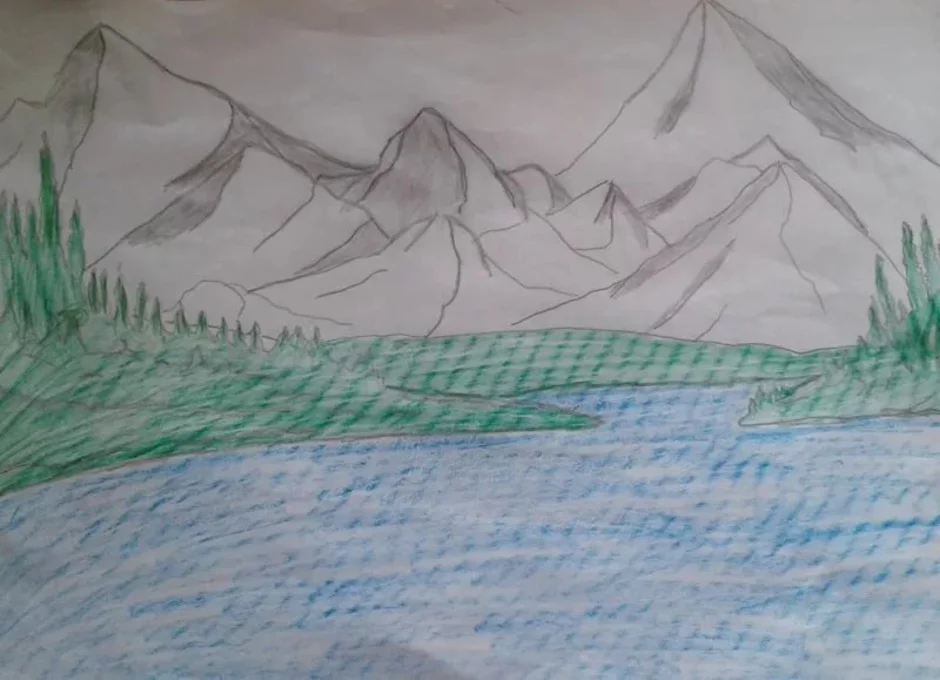 Рисунок красота гор окружающий мир. Горный пейзаж карандашом. Рисунки карандашом природа. Рисунок на тему горы. Рисунок на тему река.